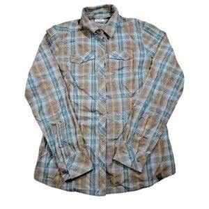L.L. Bean Shirt Women's XXS Long Sleeve Snap Button Up Blue Yellow Plaid Outdoor